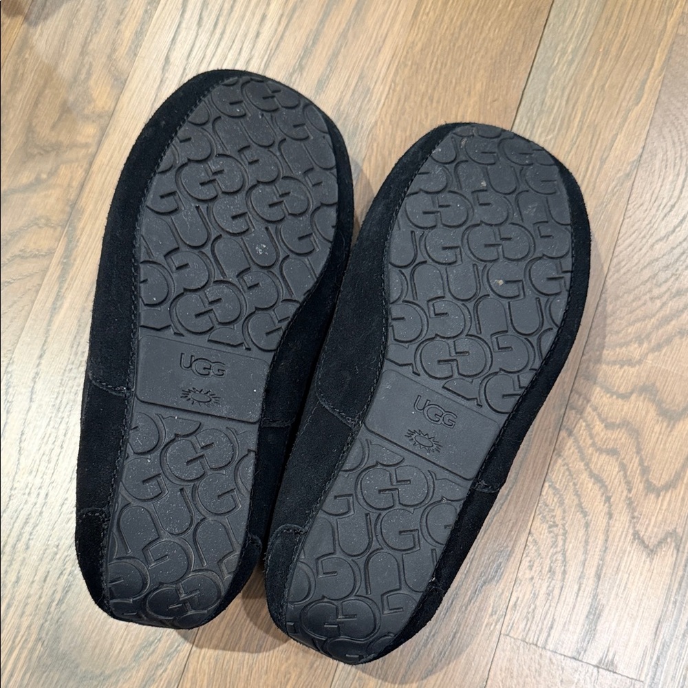 UGG Black Suede Moccasins with Cream Lining - Picture 2 of 4